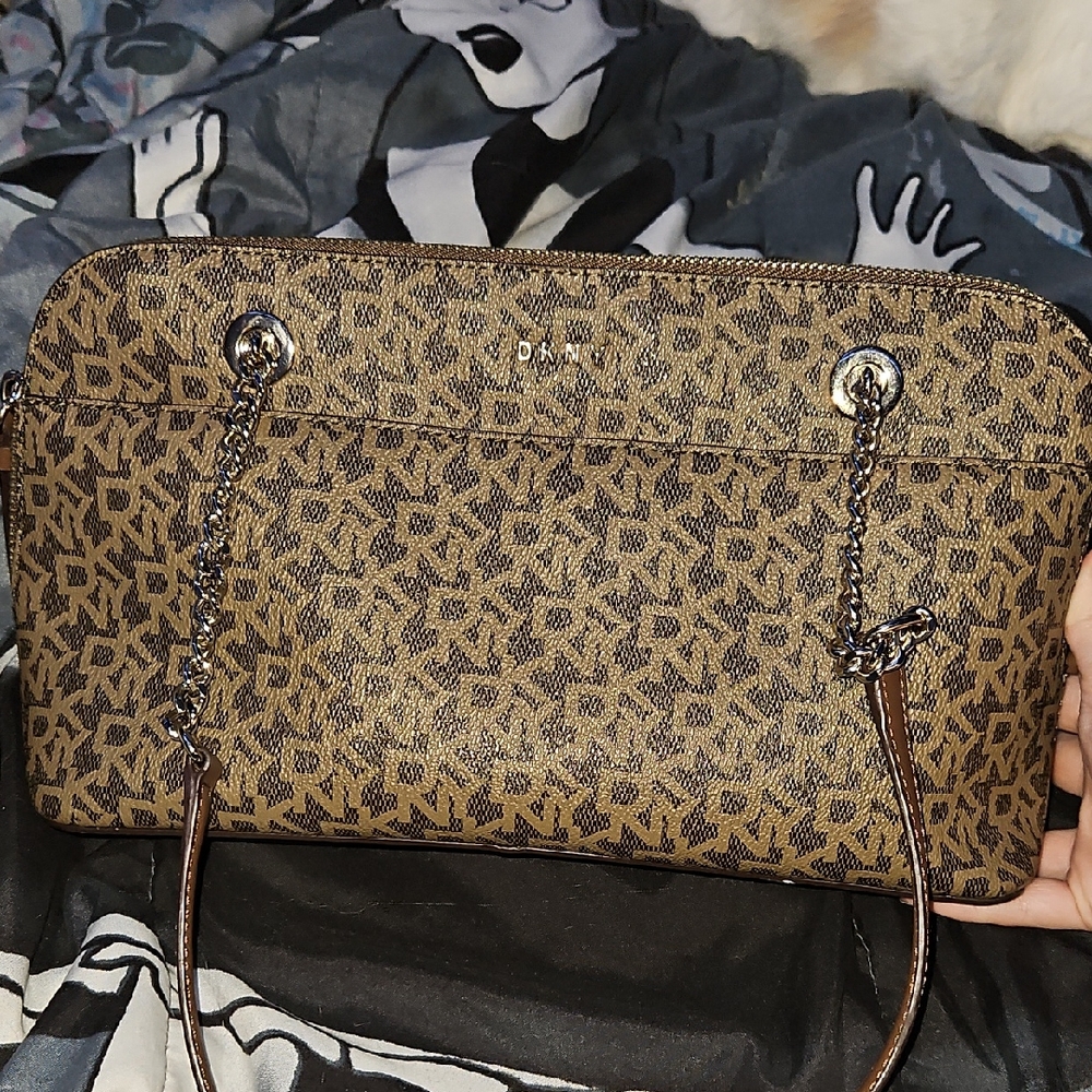 DKNY Brown and Black Patterned Shoulder Bag